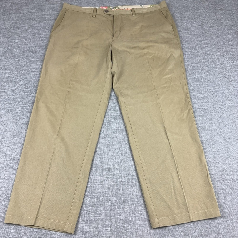 Tommy Bahama‎ Pants Mens 40x30 Beige Silk Chino Flat Front Marlin Logo Island